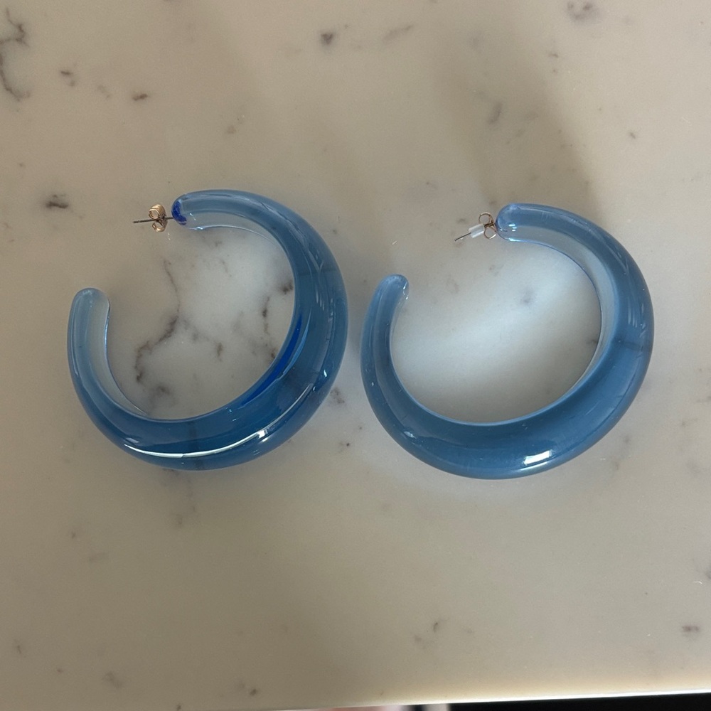 Chunky Blue Lucite Hoop Earrings